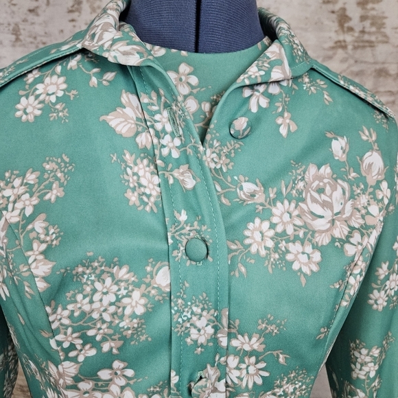Vintage 1970s Maxi Dress & Jacket Green Floral Mod Vintage VTG 70s Sleeveless M - Picture 8 of 17